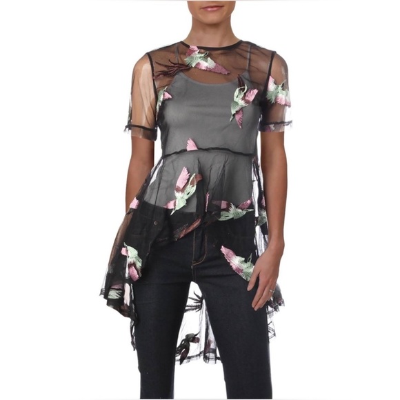 Endless Rose Black High/Low Embroidered Mesh Tunic
Blouse w/Birds. NWT Size XS* - Picture 3 of 7